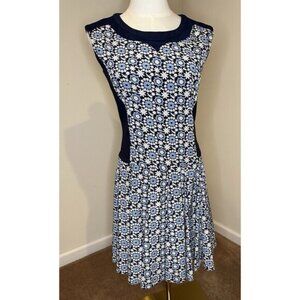 Veeko DaisyFloral Fit & Flare Dress NavyBlueWhite Retro Print Sleeveless Size 34